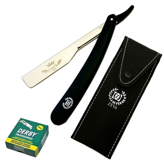 BARBER CUT THROAT SHAVETTE STRAIGHT RAZOR RASOIR TRAVELING CASE 100 BLADES BLACK