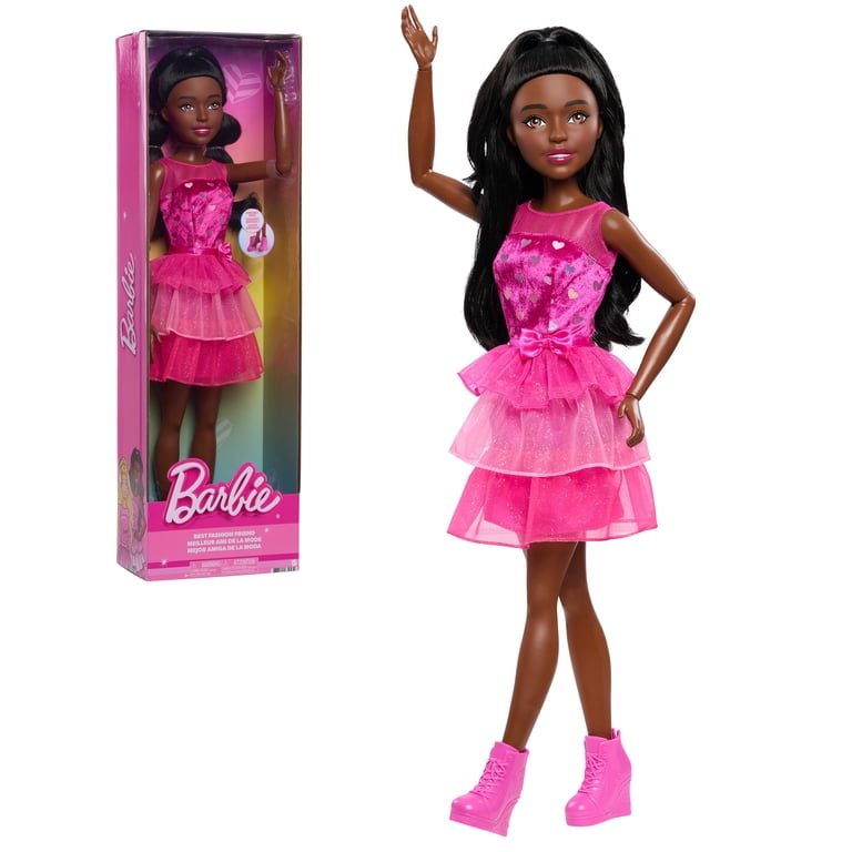 Barbie 28-Inch Fashion Doll, Large Brown-Haired Doll with Removable Shimmery Dress and Removable Shoes, Poseable Arms and Legs, and Brushable Hair