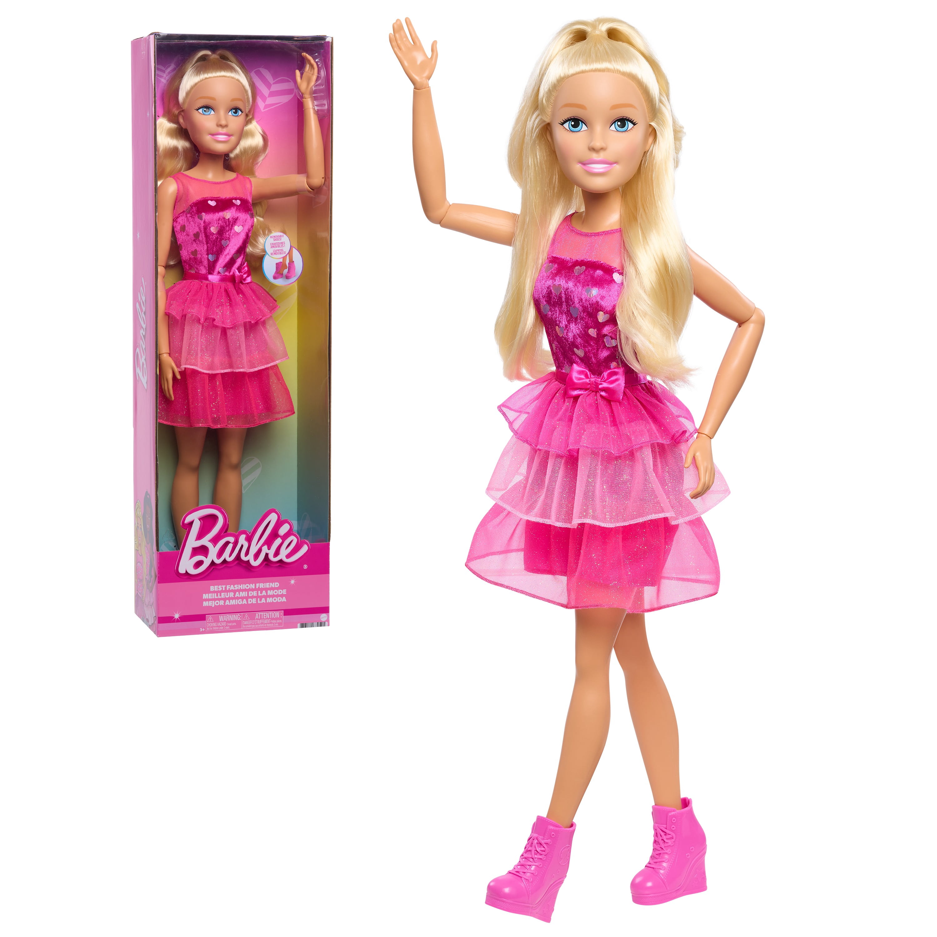 Barbie 28-Inch Fashion Doll, Large Blonde Doll with Removable Shimmery Dress and Shoes, Poseable Arms and Legs, and Brushable Hair, Toddler Toys, Ages 3 and up
