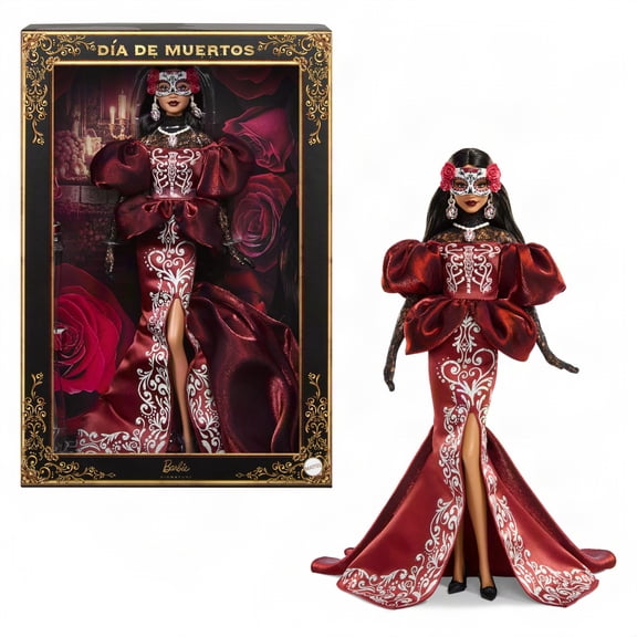 Barbie 2026 Da De Muertos Doll in Satin Mermaid Dress and Removable Calavera Mask