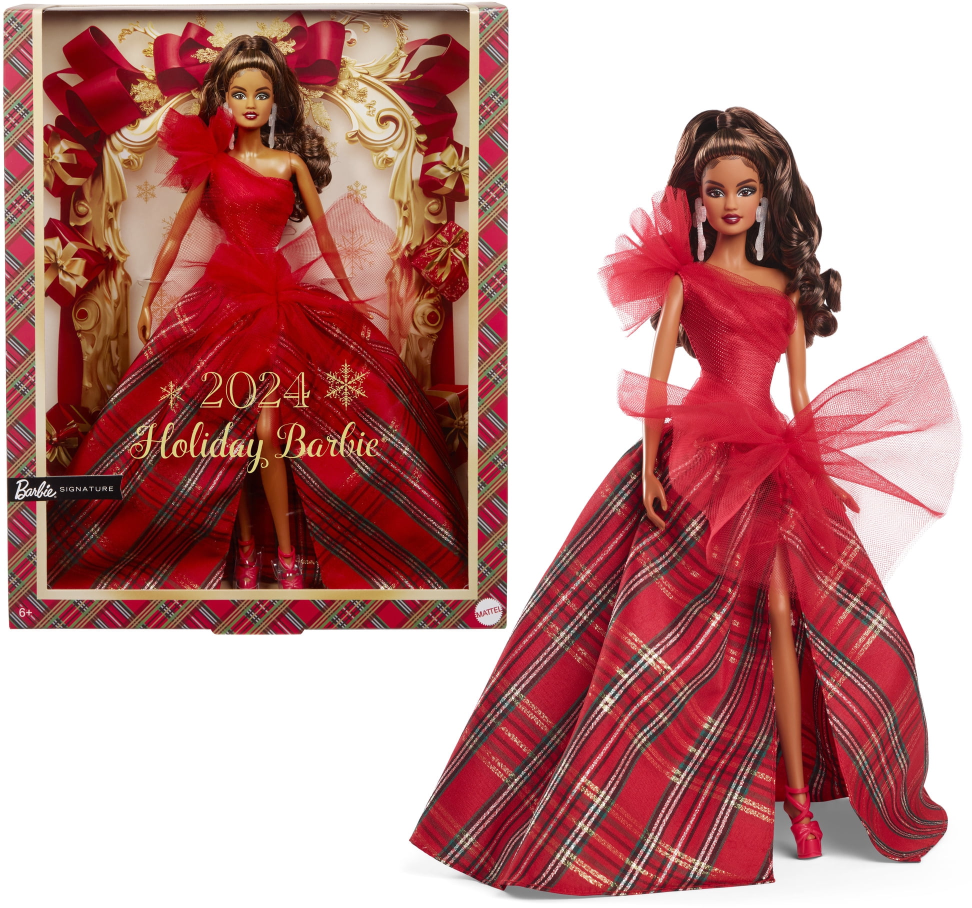 Barbie 2024 Holiday Barbie Dolls, Seasonal Collector Gift, Barbie Signature, Plaid Gown with Red Bow