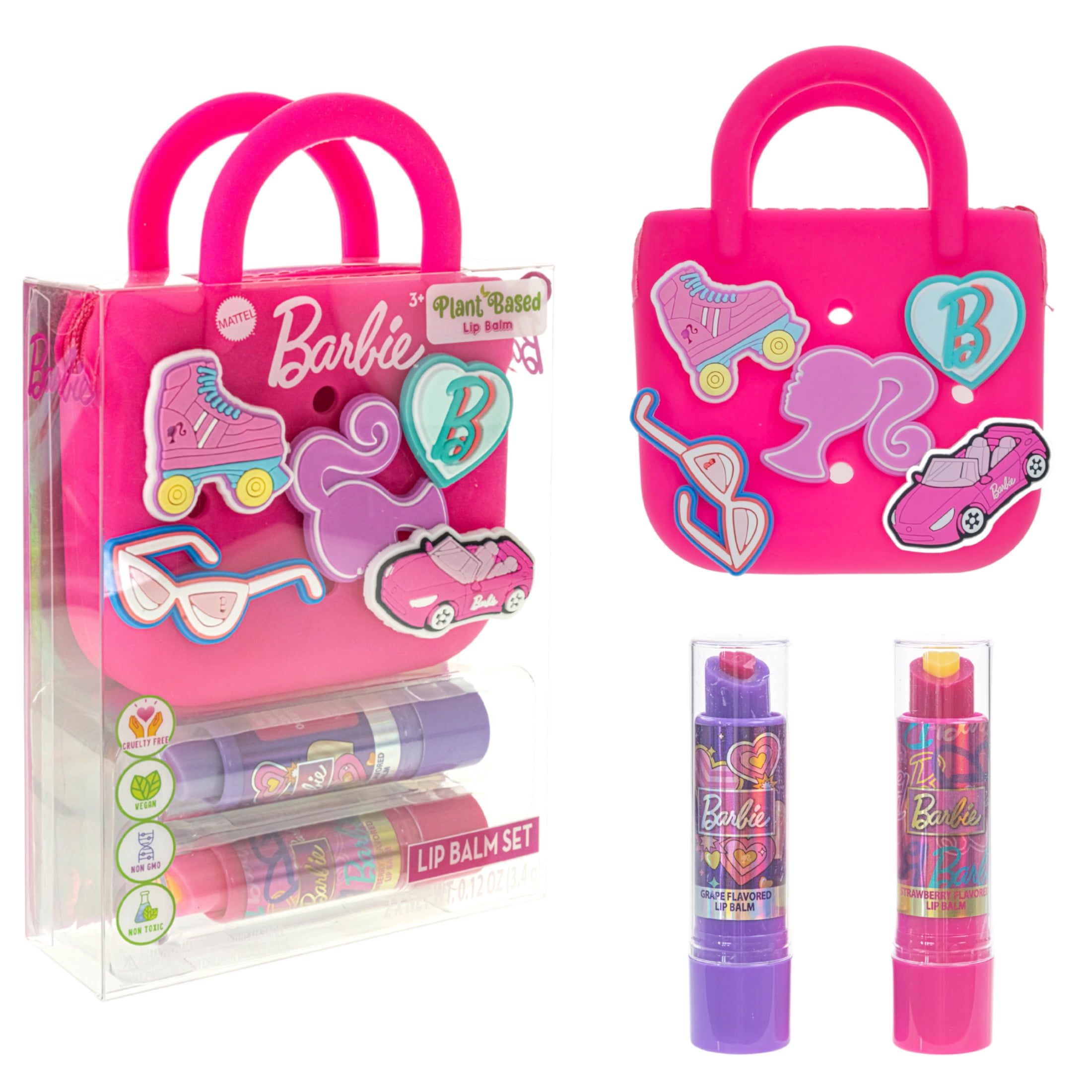 Barbie 2 Piece Plant Based Lip Balm with Silicone Handbag for