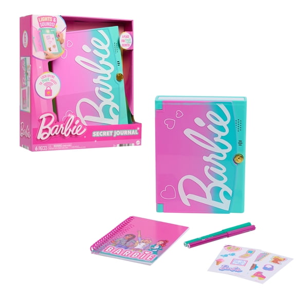 Barbie Secret Journal, Interactive Locking Diary with Lights and Sounds, 6 Pieces, 3 X AAA Batteries Not Included, Ages 3 and up