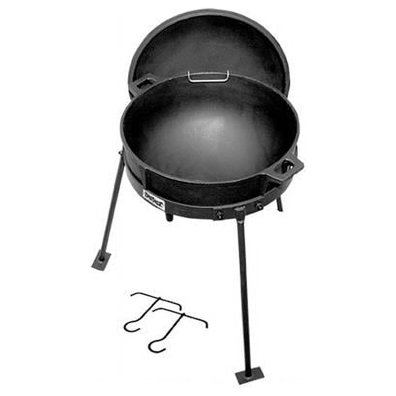 Black 7-Gallon Cast Iron Jambalaya Kettle with Lid and Stand