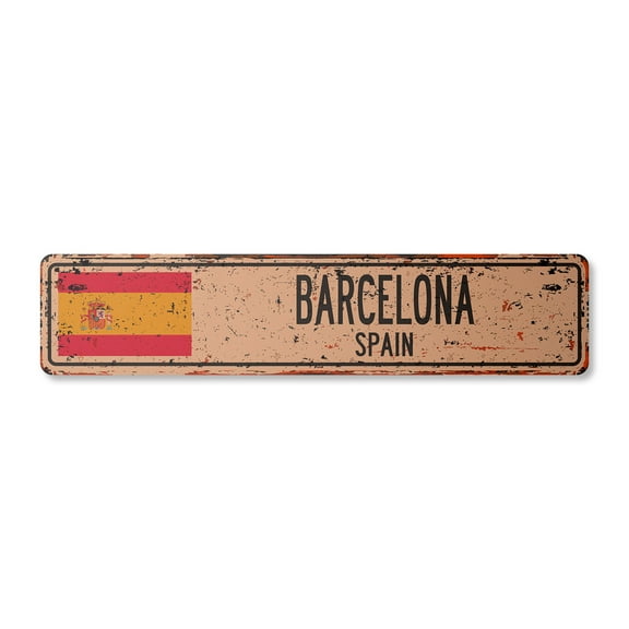 BARCELONA SPAIN Vintage Aluminum Street Sign Spaniard flag city country road rustic metal tin wall gift | Indoor/Outdoor | 18" Wide