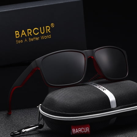 BARCUR Fashion Men Polarized Sunglasses Classic Matte Black Frame UV400 Sports Sun glasses for Men Women Accessories man