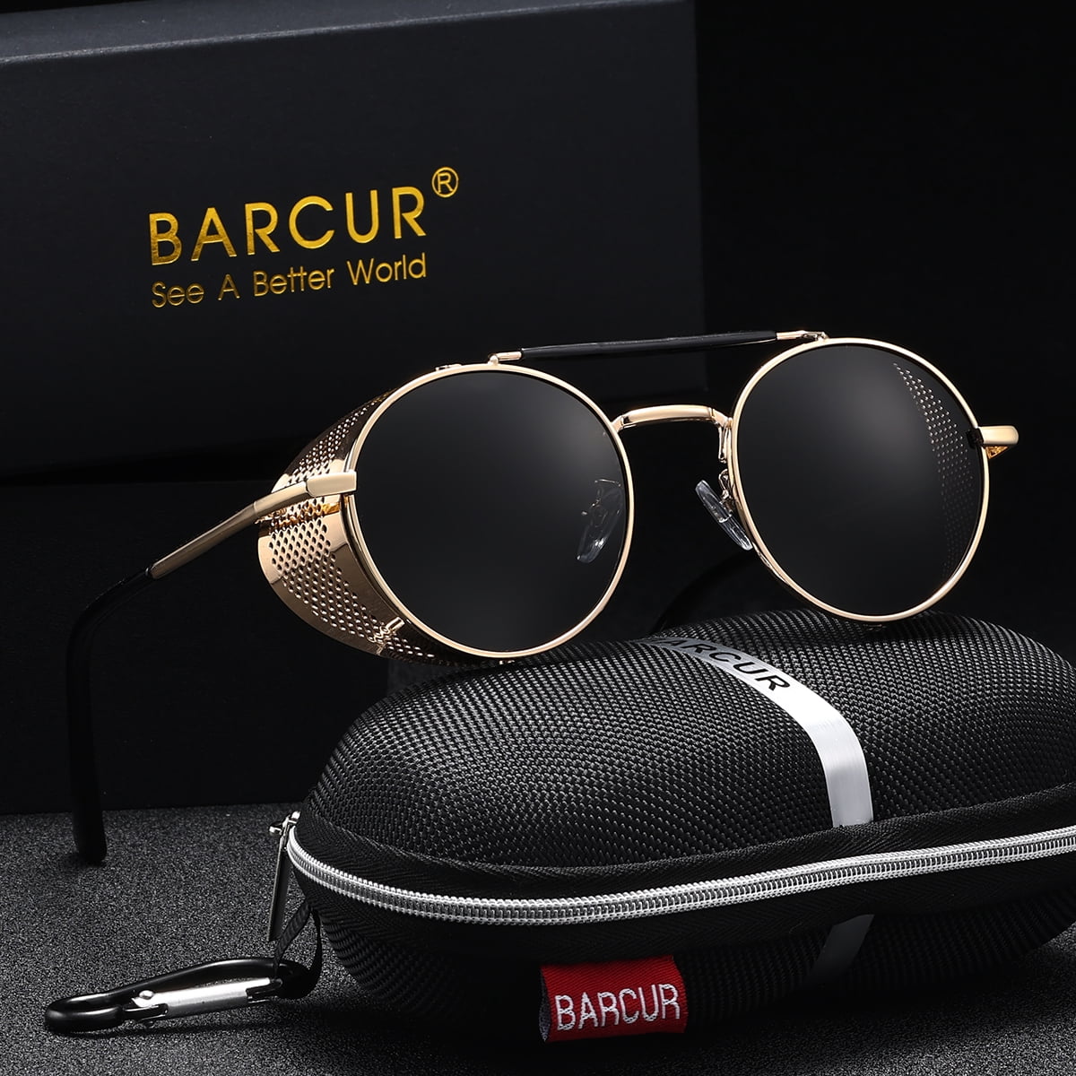 BARCUR Round Sunglasses for Men Polarized Retro Steampunk Sun BARCUR Round Sunglasses for Men Polarized Retro Steampunk Sun