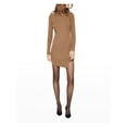 thumbnail image 1 of BARDOT Womens Beige Ribbed Asymmetrical Hem Long Sleeve Mock Neck Short Party Sweater Dress S, 1 of 2