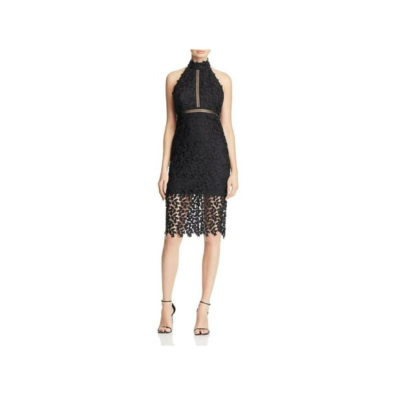 BARDOT Womens Black Lace Sleeveless Halter Knee Length Cocktail Sheath Dress 4\XS