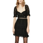BARDOT Womens Black Stretch Zippered Lace Scuba Tiered Pouf Sleeve Sweetheart Neckline Short Party Fit + Flare Dress 10