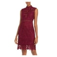 thumbnail image 1 of BARDOT Womens Burgundy Lace Zippered Mock Neck Floral Sleeveless Short Cocktail Sheath Dress 4\XS, 1 of 3