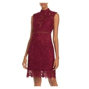 BARDOT Womens Burgundy Lace Zippered Mock Neck Floral Sleeveless Short Cocktail Sheath Dress 4\XS