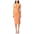 thumbnail image 1 of BARDOT Womens Orange Slitted Zippered Corset Boning Lined Lace Sleeveless Halter Below The Knee Evening Sheath Dress 4, 1 of 4