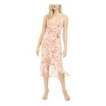 thumbnail image 1 of BARDOT Womens Pink Sheer Ruffled Floral Spaghetti Strap V Neck Below The Knee Hi-Lo Dress 8, 1 of 2
