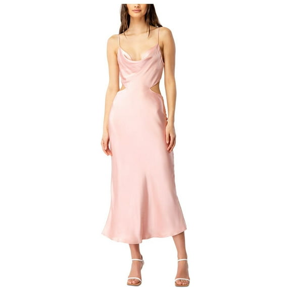 BARDOT Womens Pink Zippered Cut Out Tie Back Closure Lined Spaghetti Strap Cowl Neck Midi Party Sheath Dress 8