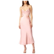 BARDOT Womens Pink Zippered Cut Out Tie Back Closure Lined Spaghetti Strap Cowl Neck Midi Party Sheath Dress 8