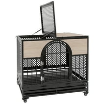 BARDY Heavy Duty Dog Cage Large Dog Crates Open Top , Can Be Locked 360° Rotating Wheels, With Removable Tray and Double Doors(36in)