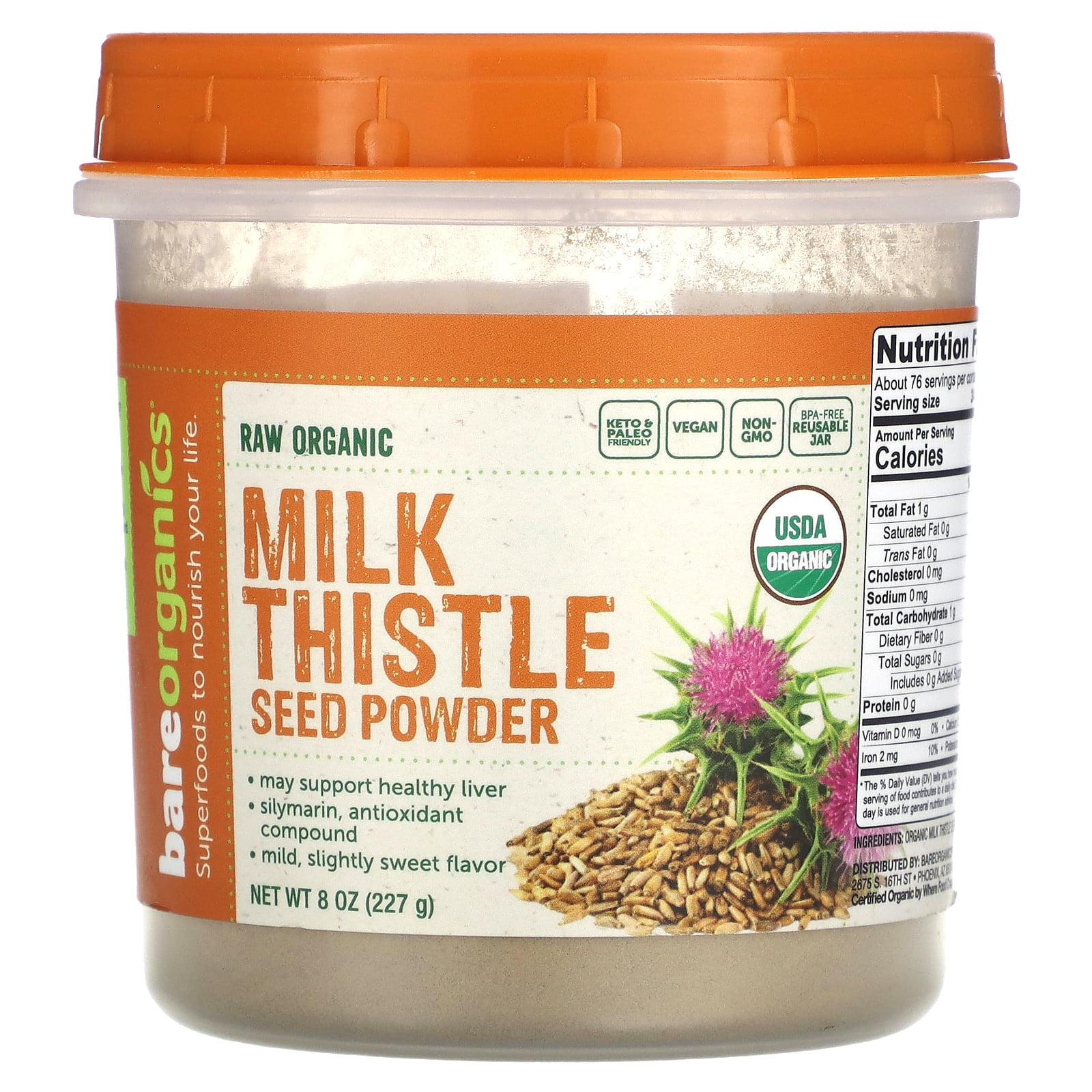 BAREORGANICS Milk Thistle Seed Powder (8Oz) 227G - Walmart.com