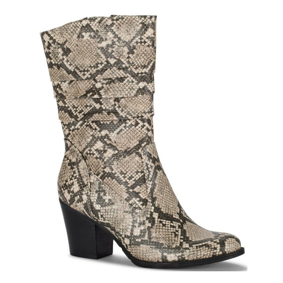 BARETRAPS Womens Beige Animal Print Round Toe Stacked Heel Zip-Up Heeled Boots 5