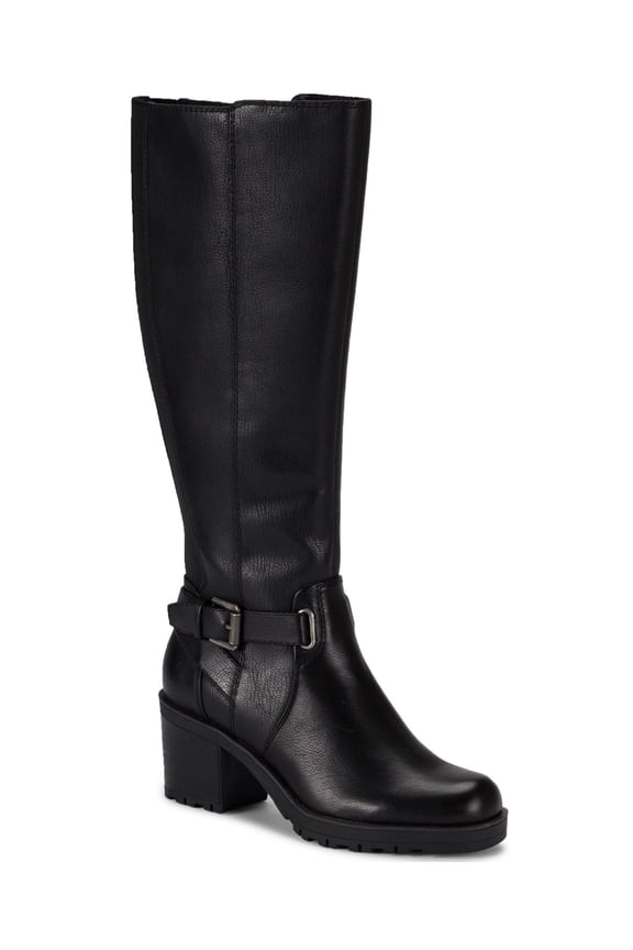 Womens Black Lug Sole Cushioned Round Toe Block Heel Zip-Up Riding Boot 11