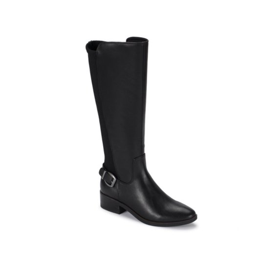 BARETRAPS Womens Black Mixed Media Buckled Strap Detail Goring Padded Mckayla Round Toe Block Heel Zip-Up Riding Boot 10 M