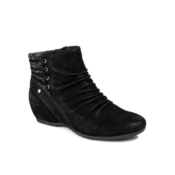 BARETRAPS Womens Black Rebound Technology Arch Support Slip Resistant Ruched Odor Control Peanut Round Toe Wedge Zip-Up Booties 7 M