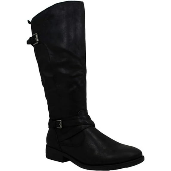 BARETRAPS Womens Black Stretch Buckle Accent Padded Alysha Round Toe Block Heel Zip-Up Riding Boot 8 M