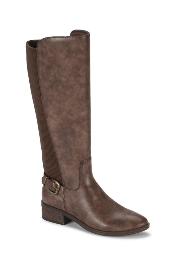Womens Brown Buckle Accent Goring Mckayla Round Toe Block Heel Zip-Up Riding Boot 6.5 M WC