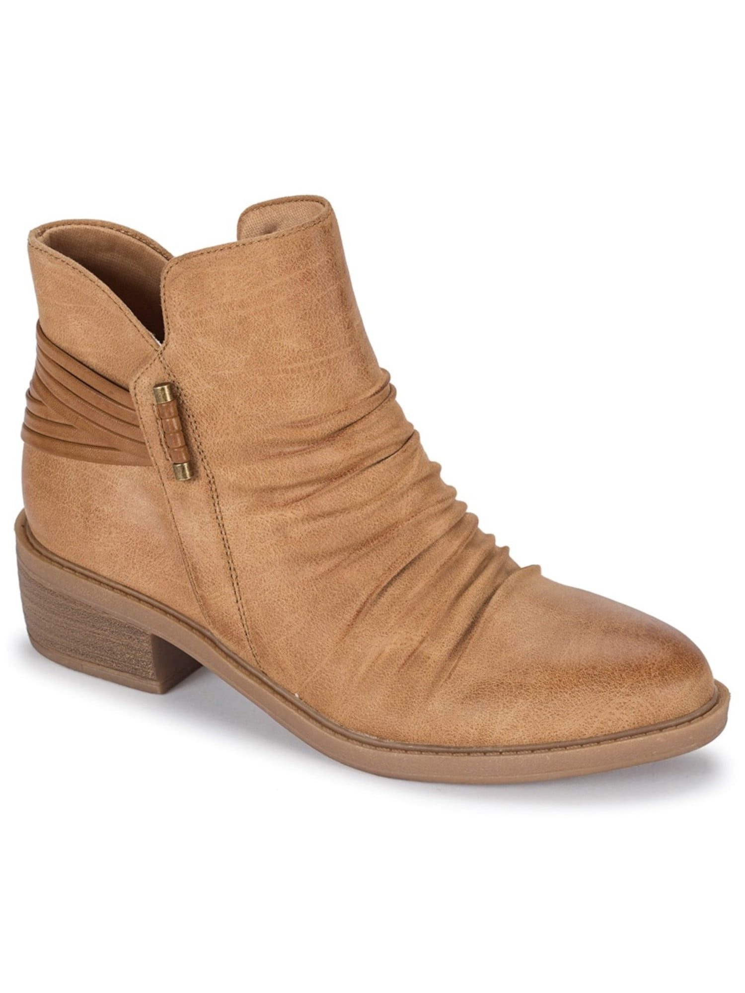 BARETRAPS Womens Brown Side Gore Round Toe Stacked Heel Zip-Up Leather Booties