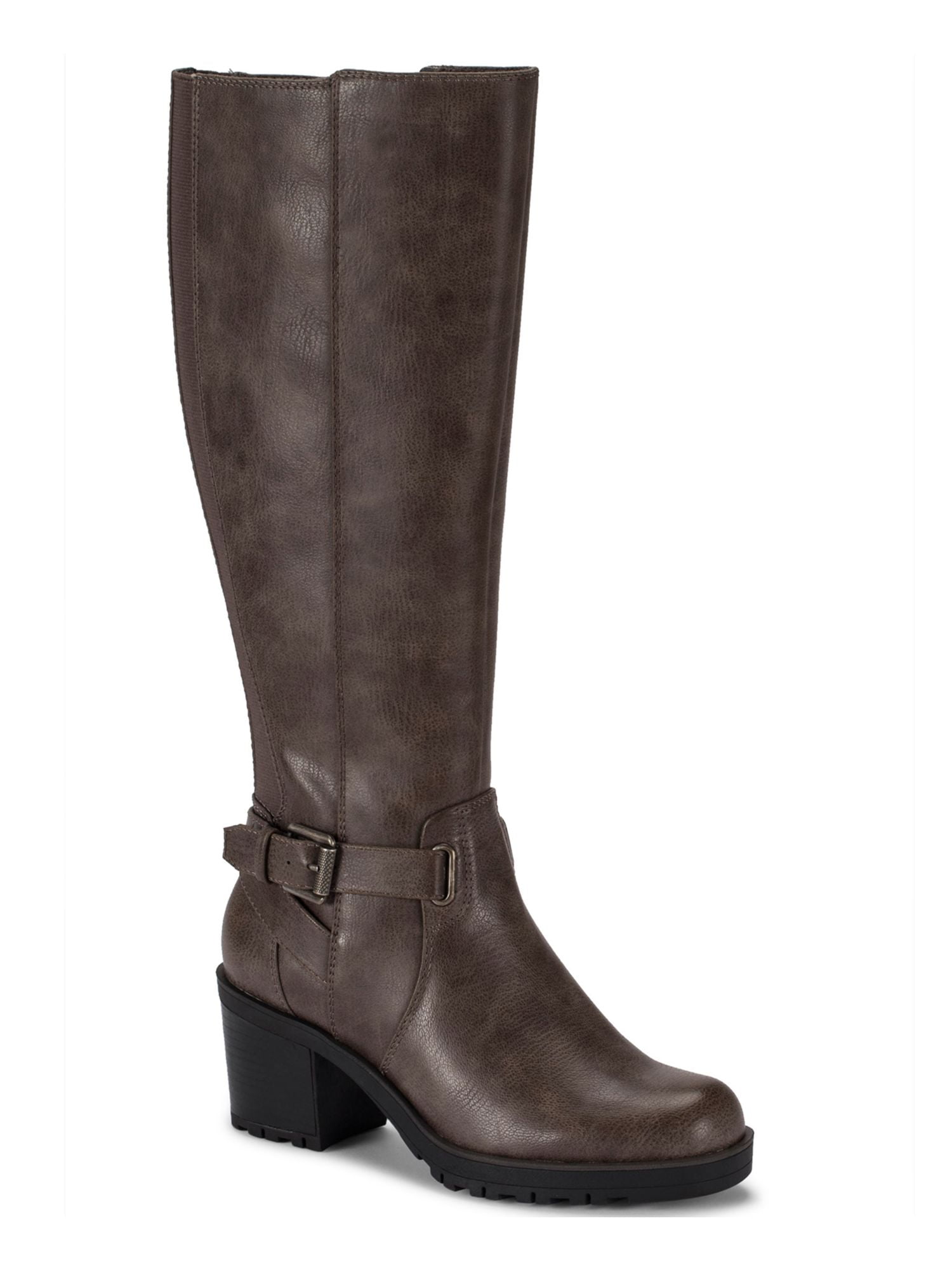 NAUTICA Womens Beige Stretch Gore Buckle Accent Minetta Round Toe Block Heel Zip-Up Riding Boot