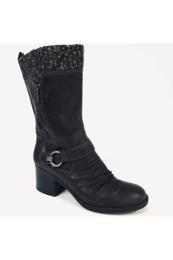 Womens Gray Knit Collar Stretch Gore Ruched Toe Back Pull Tab Buckle Accent Zipper Accent Wylla Round Toe Block Heel Zip-Up Boots 10 M