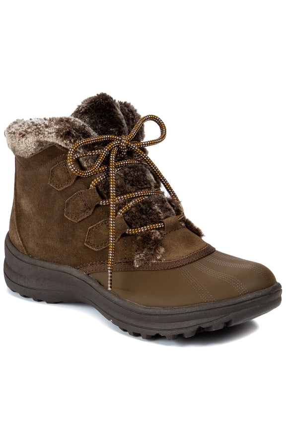 Womens Green Cushioned Waterproof Round Toe Platform Lace-Up Leather Snow Boots 5