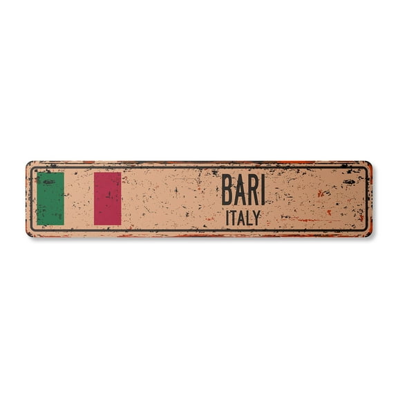 BARI ITALY Vintage Plastic Street Sign Italian flag city country road wall gift | Indoor/Outdoor | 30" Wide
