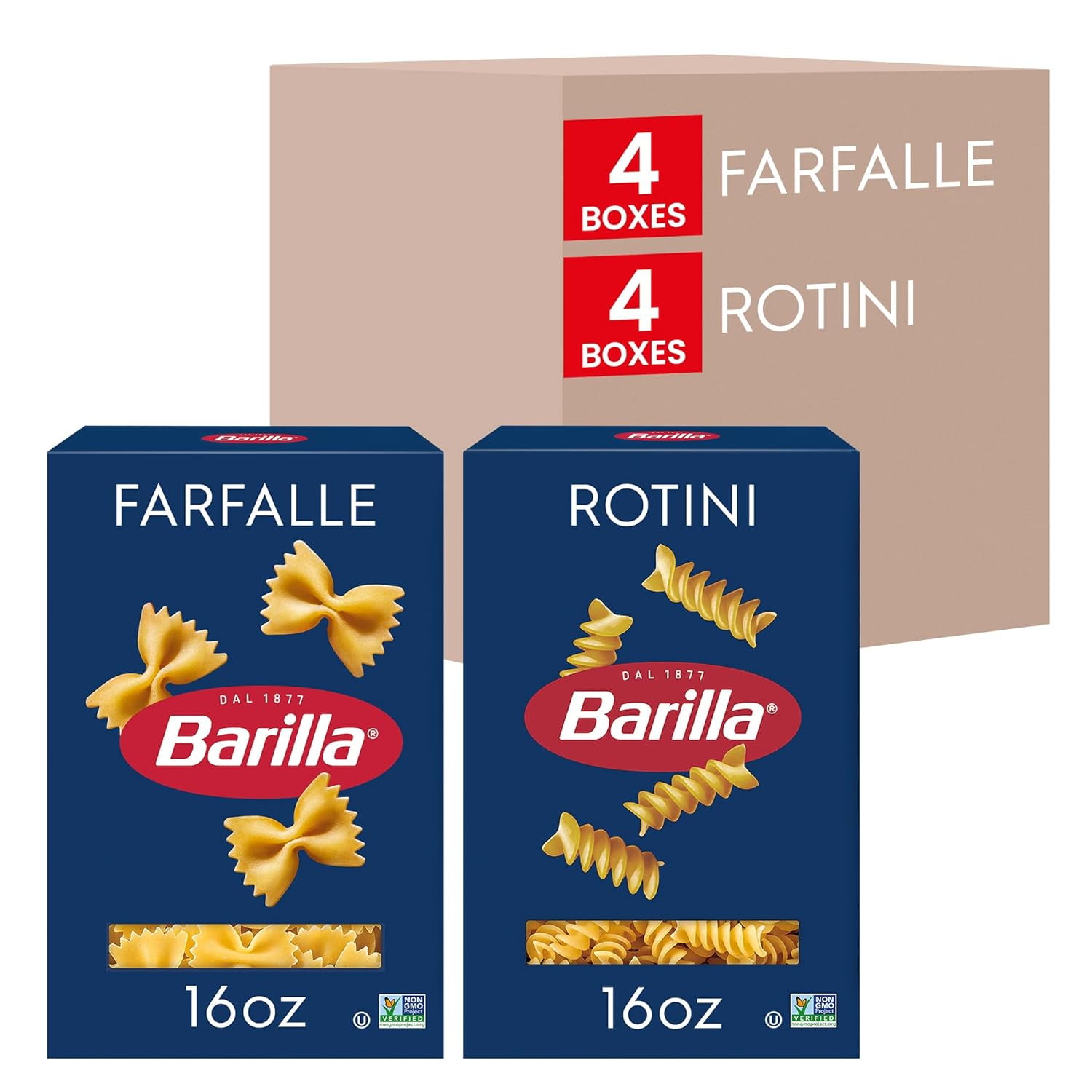 BARILLA Pasta Variety Pack, Farfalle & Rotini, 16 oz Boxes (8 Pack) 8