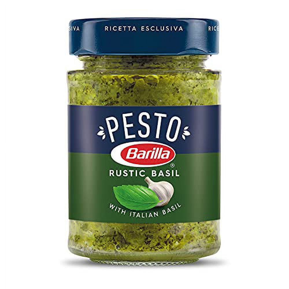 BARILLA Rustic Basil Pesto Sauce, 6.5 oz. Jar - Imported From Italy - Made with Fragrant Italian Basil & Freshly Grated Italian Cheeses - Non-GMO Ingredients - Pasta Sauce, Pizza Sauce & Mor