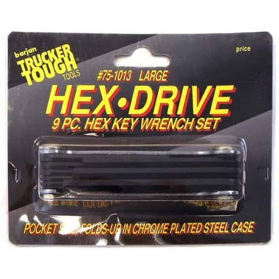 Barjan 9 Piece Folding Pocket Size Hex Key (Allen) Wrench Set With Chrome Plated Steel Case