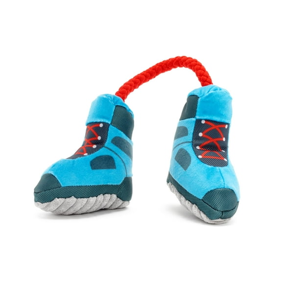 BARK Appalachian Tail Boots Blue Hiking Boots Plush Dog Toy, Extra Small to Small