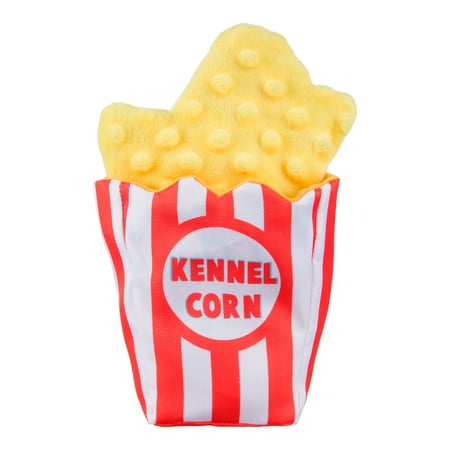 BARK Lieutenant Kernel Yankee Doodle Dog Toy with Spiky Squeaker Ball, Yellow Popcorn Shape, Small