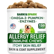 BARK&SPARK Dog Allergy Relief Chews - Anti-Itch Skin & Coat Supplement - Omega 3 Fish Oil - Itchy Skin Relief Treatment Pills - Itching&Paw Licking - Dry Skin&Hot Spots - (120 ct - Chicken)