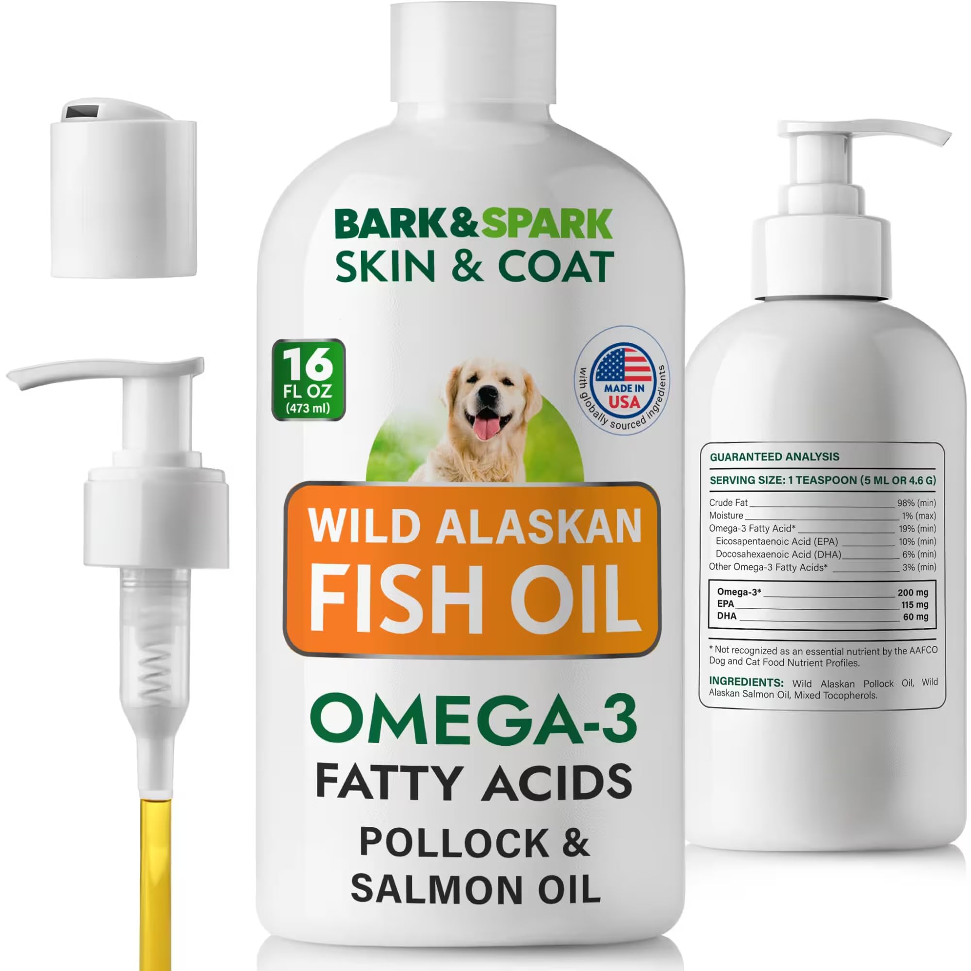 BARK&SPARK Fish Oil for Dogs & Cats Natural Omega3 Coat Support