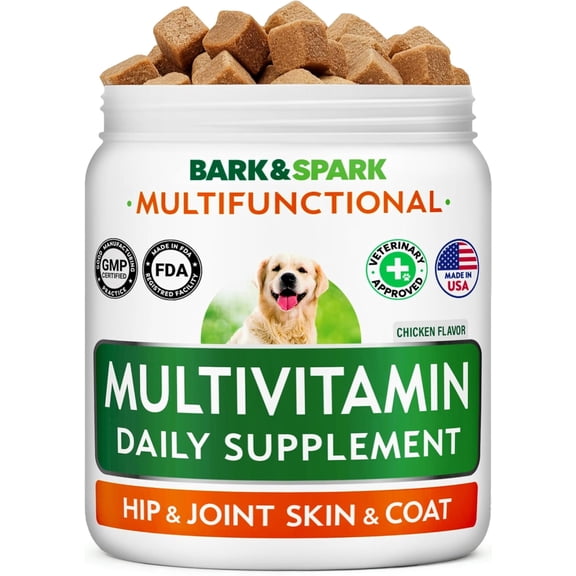 BARK&SPARK Multivitamin Chewable Treats for Dogs - Glucosamine Chondroitin for Joint Support + Omega for Skin & Coat + Probiotics - Multi Vitamin for Dogs Health - Dog Vitamins and Supplements