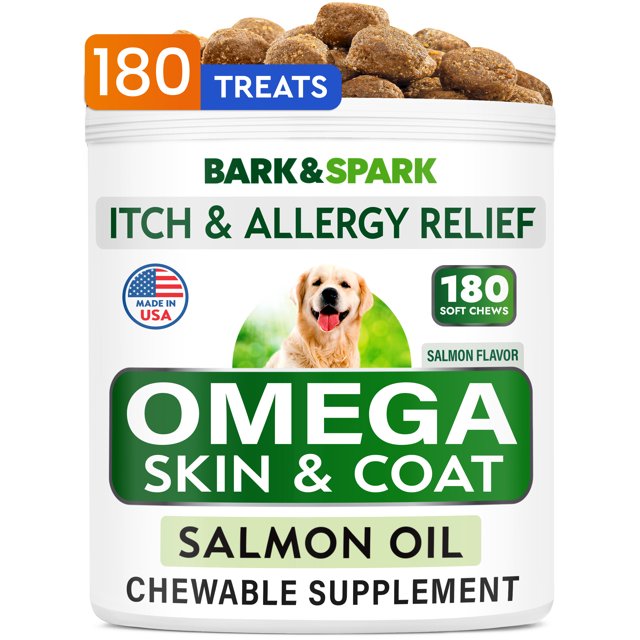 BARK&SPARK Omega 3 for Dogs 180 Fish Oil Treats for Dog Shedding
