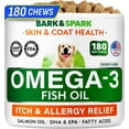 thumbnail image 1 of BARK&SPARK Omega 3 for Dogs - 180 Fish Oil Treats for Dog Shedding, Skin Allergy, Itch Relief, Hot Spots Treatment - Joint Health - Skin and Coat Supplement - EPA & DHA Fatty Acids - Salmon Oil, 1 of 9