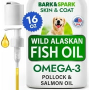 BARK&SPARK Omega 3 Fish Oil for Dogs - w/Wild Alaskan Salmon Oil for Dogs, Fish Oil Liquid Supplement for Pets, EPA+DHA Fatty Acids, Skin&Coat Support - Itch&Allergy Relief, Joint