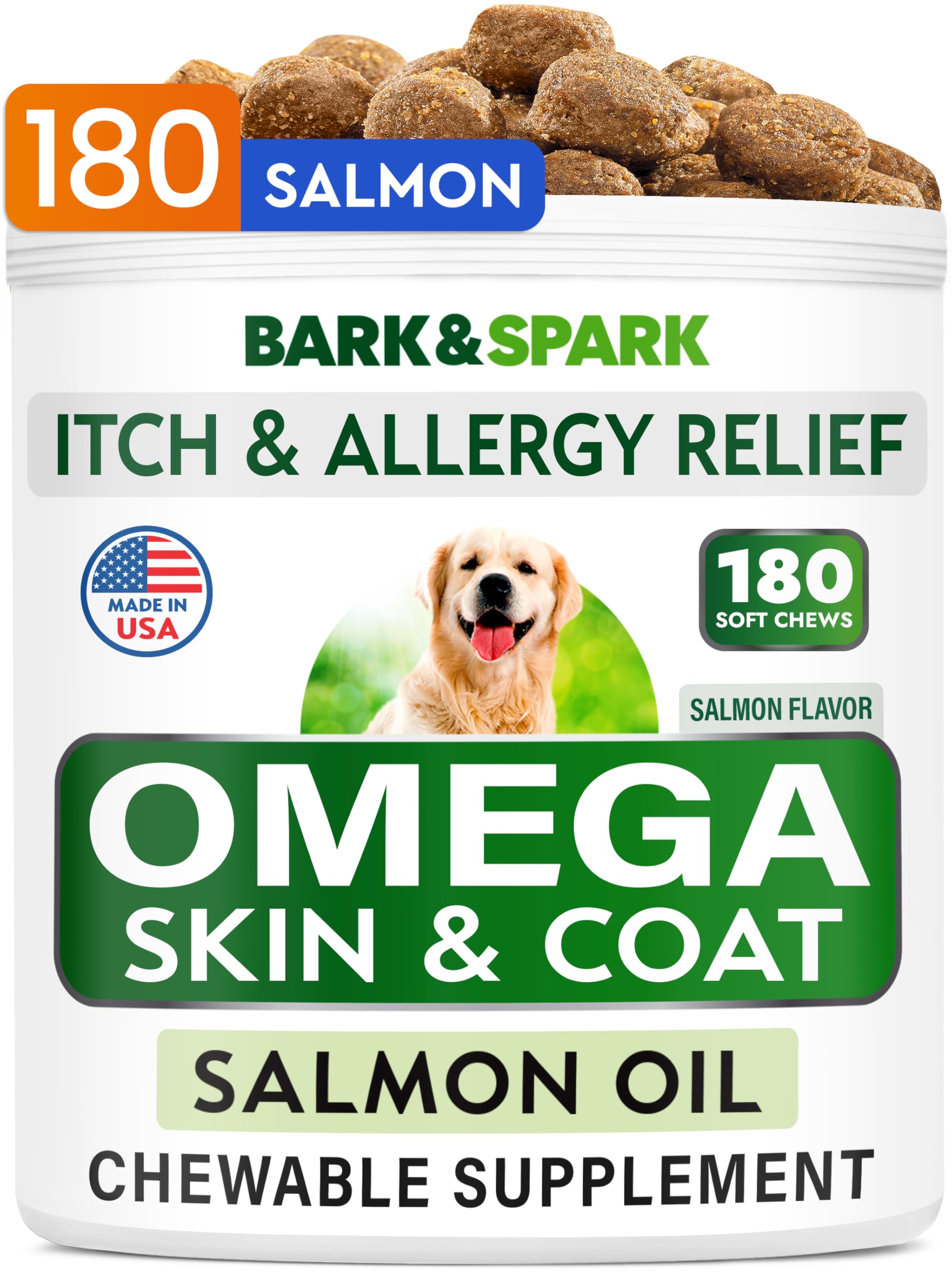 BARK&SPARK Omega 3 for YPF5 Dogs 180 Fish Oil for Dog Shedding, Skin