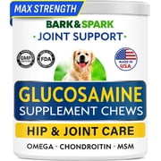 BARK&SPARK Premium Glucosamine Chews for Dogs - Dog Supplements for Hip and Joint with Chondroitin, MSM & Omega-3 Fish Oil - Joint Pain Relief & Large Small Breed - 120 Treats - Chicken - made in USA