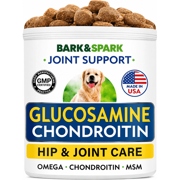 BARK&SPARK Glucosamine Chews for Dogs - Dog Supplements for Hip and Joint with Chondroitin, MSM & Omega-3 Fish Oil - Joint Comfort & Mobility Support - All Breeds - 120 Treats - Chicken - Made in USA