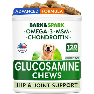 BARK&SPARK Premium Glucosamine Chews for Dogs - Dog Supplements for Hip and Joint with Chondroitin, MSM & Omega-3 Fish Oil - Joint Pain Relief & Large Small Breed - 120 Treats - Chicken - made in USA