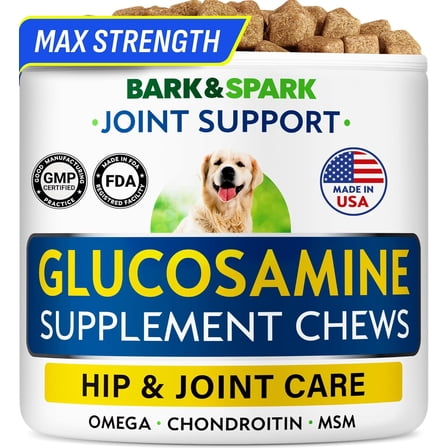 BARK&SPARK Premium Glucosamine Chews for Dogs - Dog Supplements for Hip and Joint with Chondroitin, MSM & Omega-3 Fish Oil - Joint Pain Relief & Large Small Breed - 120 Treats - Peanut Butter Flavor