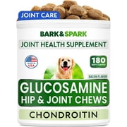 BARK&SPARK Premium Glucosamine Chews for Dogs - Dog Supplements for Hip and Joint with Chondroitin, MSM & Omega-3 Fish Oil - Joint Pain Relief & Large Small Breed - 180 Treats - Bacon - made in USA